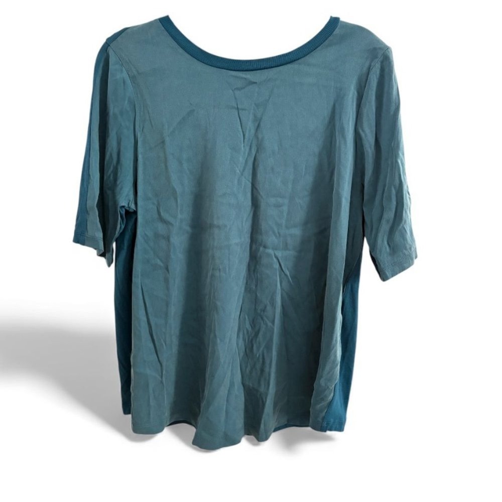 Universal Standard Blue Mixed Media Top Womens 2XS Short Sleeve Scoop Neck Tee